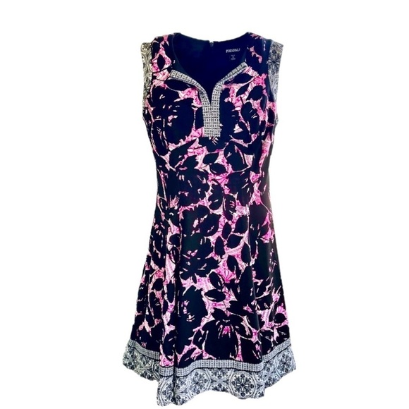 ROZ & ALI, NWOT, WOMENS, SLEEVELESS DRESS IN BLACK, PINK & WHITE. SIZE 8P - Picture 1 of 10